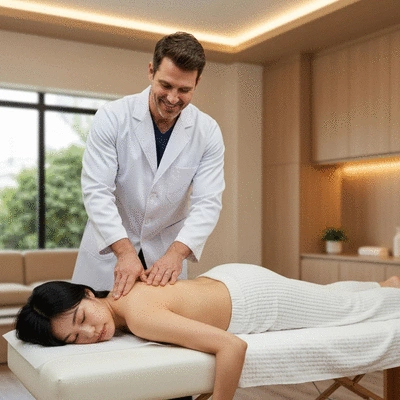 Chiropractor performing a gentle spinal adjustment on a patient for sciatica relief