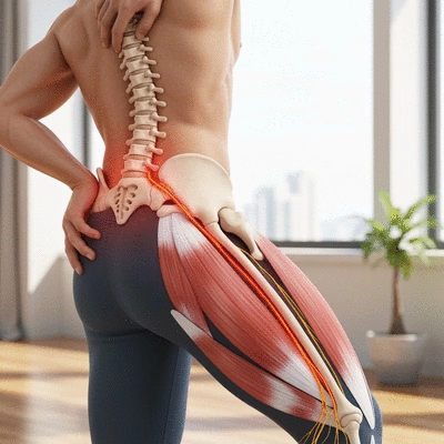 Person experiencing lower back and leg pain, indicating sciatica