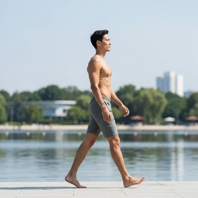 Person engaging in low-impact exercise like swimming or walking to manage weight and sciatica
