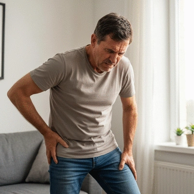 Person experiencing sciatic nerve pain, illustrating the impact on daily life