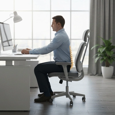 Person sitting correctly at a desk with good posture, illustrating how to prevent sciatica pain