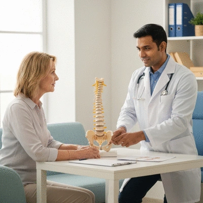 Patient consulting with a doctor about sciatica pain, focusing on communication and diagnosis