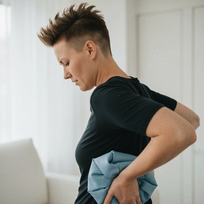Person applying a cold pack to their lower back for sciatica relief