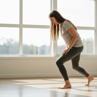 Person struggling with daily activities due to sciatica, showing discomfort while sitting or standing, clean image, no text